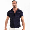 Herren Cordhemd kurzarm - Retro-Chic & strukturierter Schnitt in Marineblau | TOF Paris