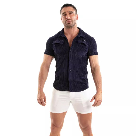 Herren Cordhemd kurzarm - Retro-Chic & strukturierter Schnitt in Marineblau | TOF Paris