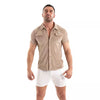 Herren Cordhemd kurzarm - Retro-Style mit strukturiertem Schnitt, Sandfarbend | TOF Paris