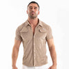 Herren Cordhemd kurzarm - Retro-Style mit strukturiertem Schnitt, Sandfarbend | TOF Paris