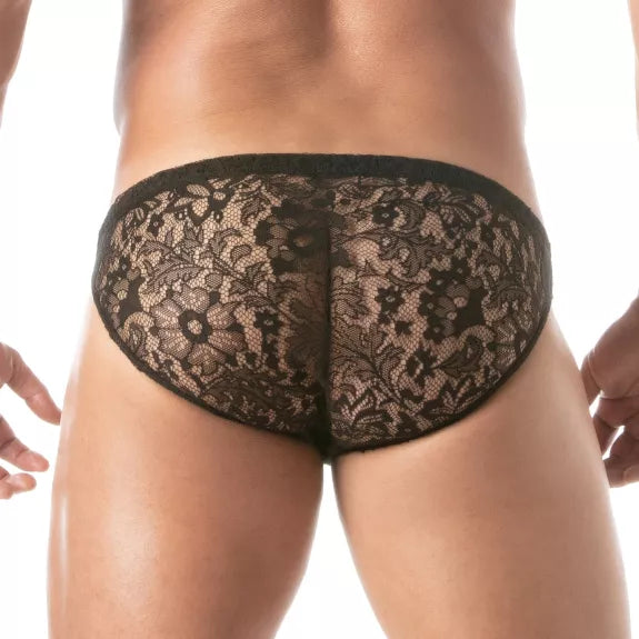 Männer Spitzen-Slip - transparent, slim Fit, elastischer Bund, schwarz | TOF Paris