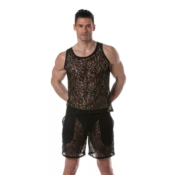 Tank Top Herren Spitze - Elegant, Stretch & Atmungsaktiv, Schwarz | TOF Paris