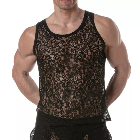 Tank Top Herren Spitze - Elegant, Stretch & Atmungsaktiv, Schwarz | TOF Paris