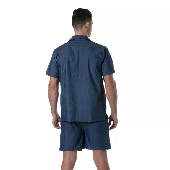 Herren Kurzarmhemd Jeansblau - Leicht & Komfortabel Made in France | TOF Paris
