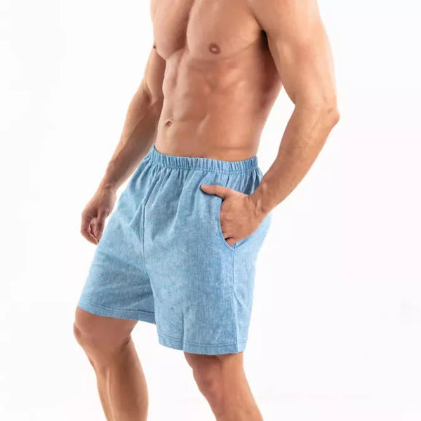 Hellblaue sommerliche Leinenshorts mit entspanntem Schnitt von TOF Paris