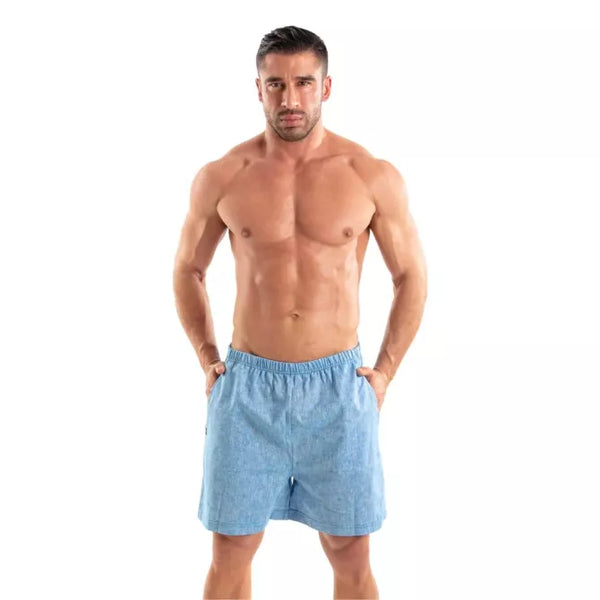 Hellblaue sommerliche Leinenshorts mit entspanntem Schnitt von TOF Paris – Ansicht 3