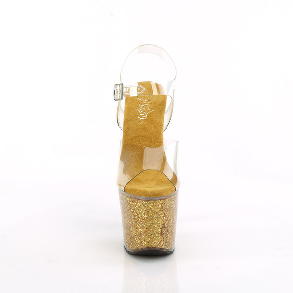 LOVESICK-708SG - Plateau High Heel Sandaletten - Gold Glitzer von Pleaser – Ansicht 2
