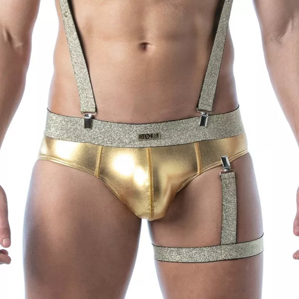 Goldenes Magic Leg Harness mit glänzendem Premium Look von TOF Paris – Ansicht 3