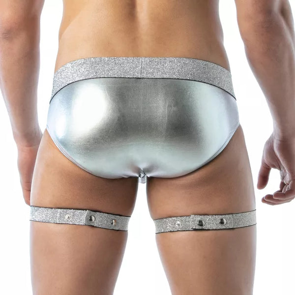 Silbernes verführerisches Lurex Harness für Männer von TOF Paris – Ansicht 7