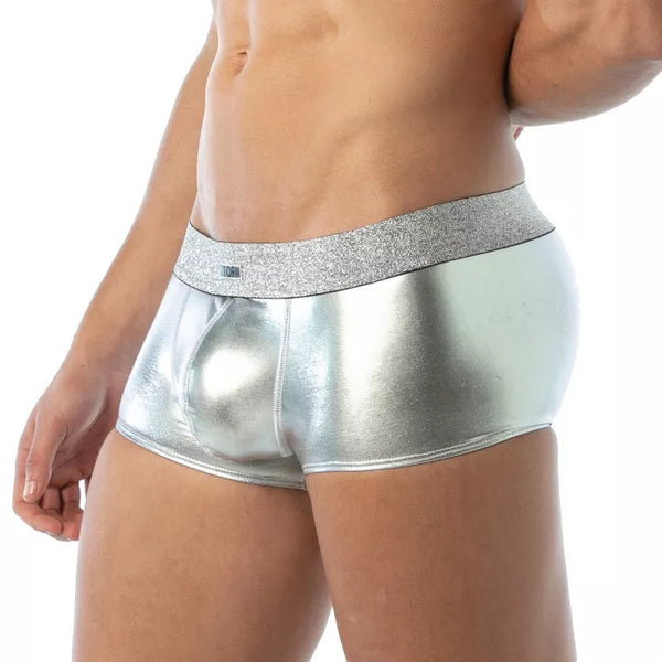 Silberne verführerische Boxer Shorts mit trendigem Glanz von TOF Paris – Ansicht 3