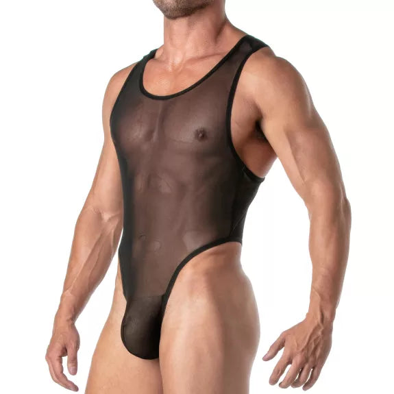 Herren Mesh Body Thong - Transparenter Komfort mit elastischem Bund, Schwarz | TOF Paris