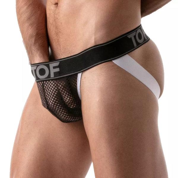 Schwarzweißer Mesh Jock mit sportlichem Designer Look von TOF Paris – Ansicht 2