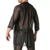 Kimono-Top aus Mesh - Transparenter Komfort mit Taillengürtel, Schwarz | TOF Paris