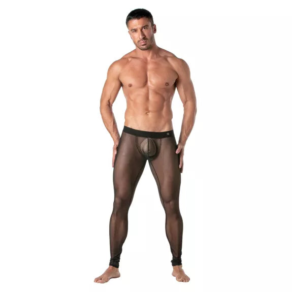 Leggings Mesh Schwarz - Transparenter Look, Taillenbund mit Logo | TOF Paris