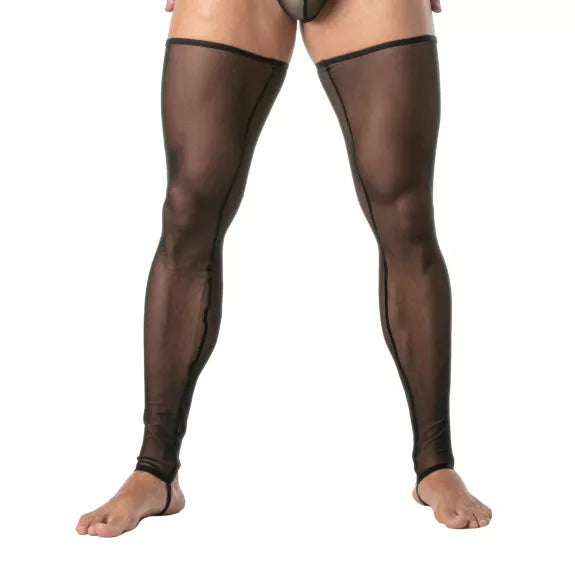 Feinstrumpfhose Mesh Long Legs mit elastischem Bund & Clips, Schwarz | TOF Paris