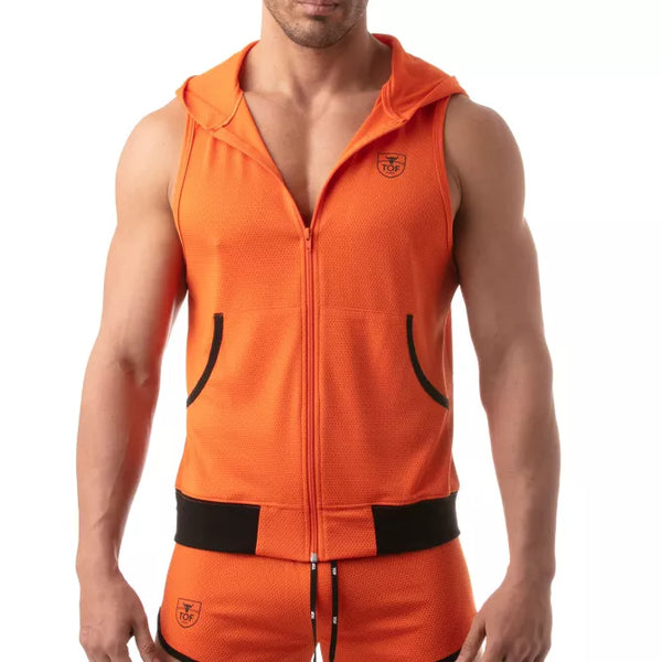Orangene Mesh Sleeveless Hoodie im sportlichen Designer Look von TOF Paris