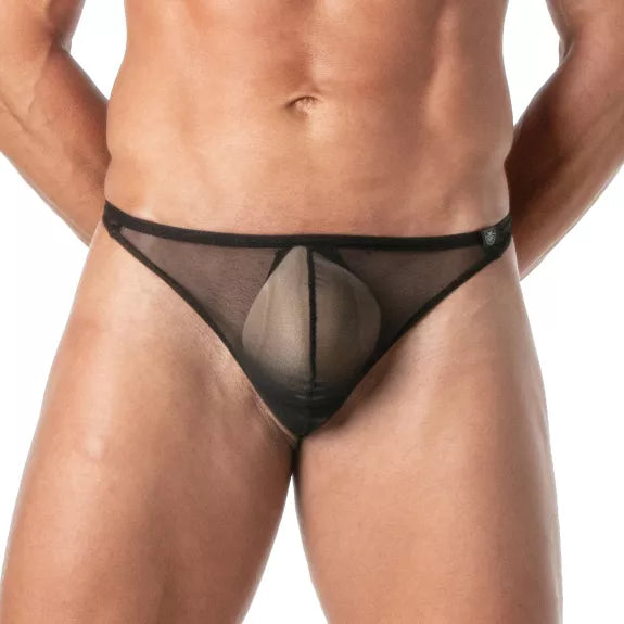 Stringtanga Mesh - Transparenter, verführerischer Low Waist Slip, Schwarz | TOF Paris