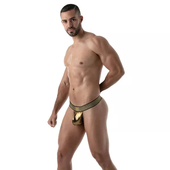 Stringless Thong, Gold - Atmungsaktiver Metall-Lurex mit flexiblem Halt | TOF Paris