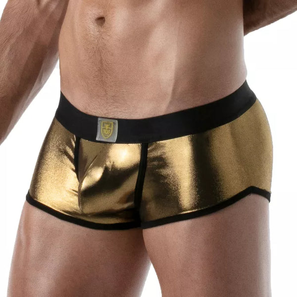 Goldene Metal Trunks mit glänzendem Premium Effekt von TOF Paris