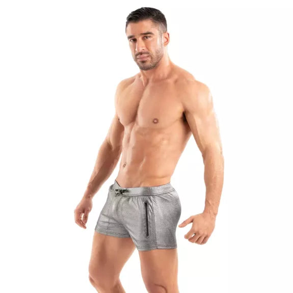 Herren Badeshorts Silber - mit Reißverschlusstaschen & Slim Fit | TOF Paris