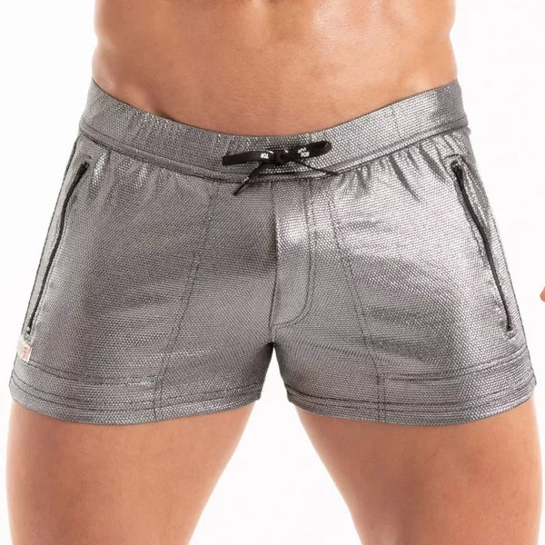 Herren Badeshorts Silber - mit Reißverschlusstaschen & Slim Fit | TOF Paris