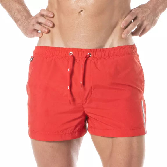 Badeshorts Herren - Mid-Thigh Schnitt mit schnelltrocknendem Stoff, Rot | TOF Paris