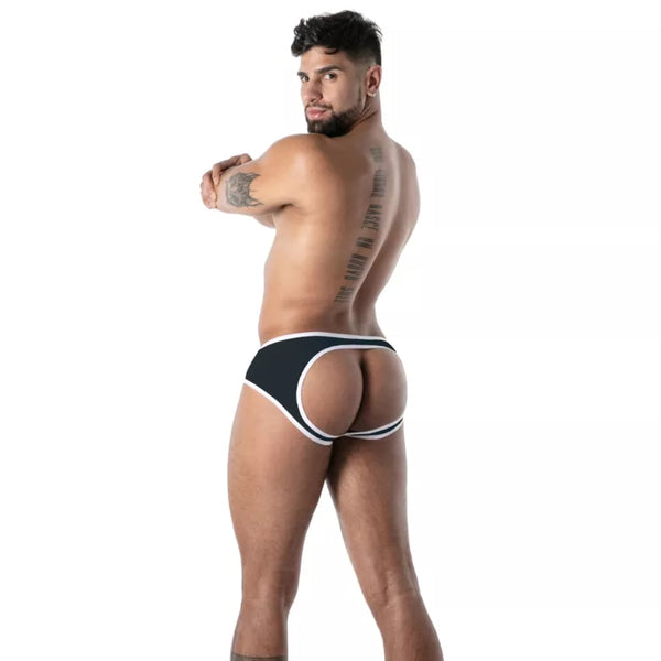 Schwarzer Bottomless Brief aus seidiger Mikrofaser von TOF Paris – Ansicht 3