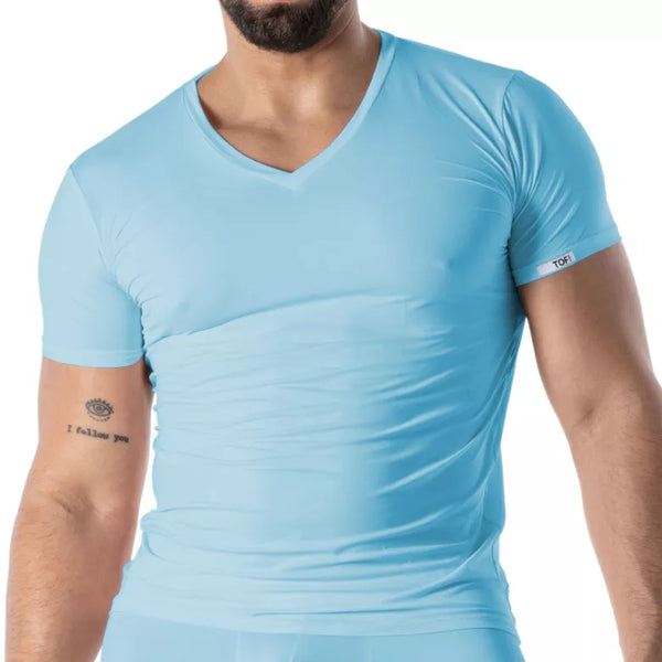 Blaues Mon Amour Microfiber-T-Shirt von TOF Paris