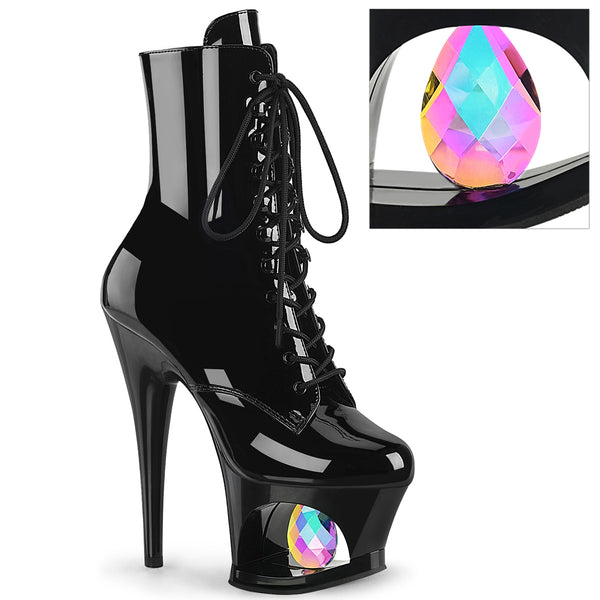 MOON-1020DIA Plateau Stiefeletten Schwarz Lack von Pleaser