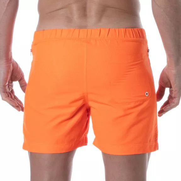 Badeshorts Orange - Neonfarben, Slim Fit mit Reißverschlusstaschen | TOF Paris
