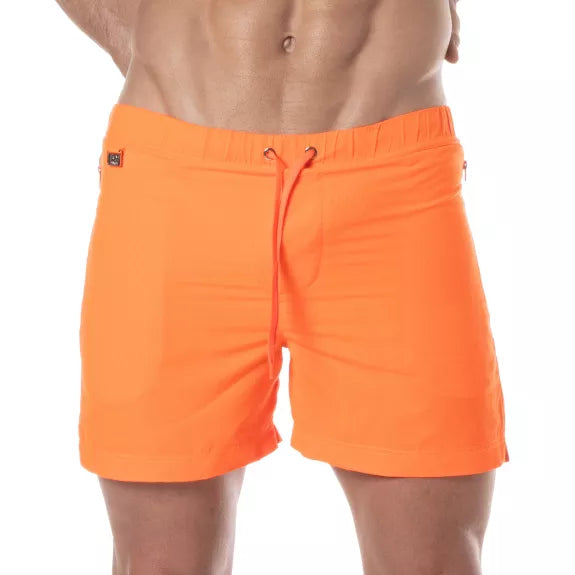 Badeshorts Orange - Neonfarben, Slim Fit mit Reißverschlusstaschen | TOF Paris