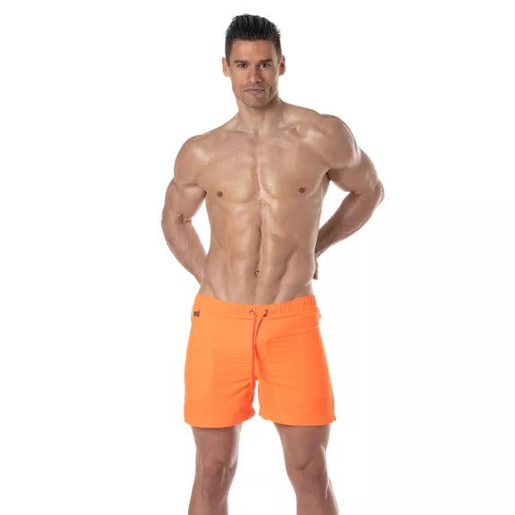 Badeshorts Orange - Neonfarben, Slim Fit mit Reißverschlusstaschen | TOF Paris