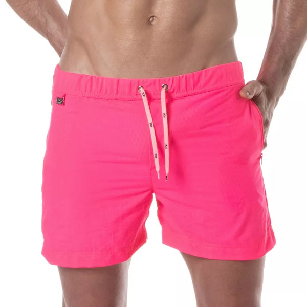 Badeshorts Neon Pink - Leuchtstark, mit Reißverschlusstaschen & Slim Fit | TOF Paris