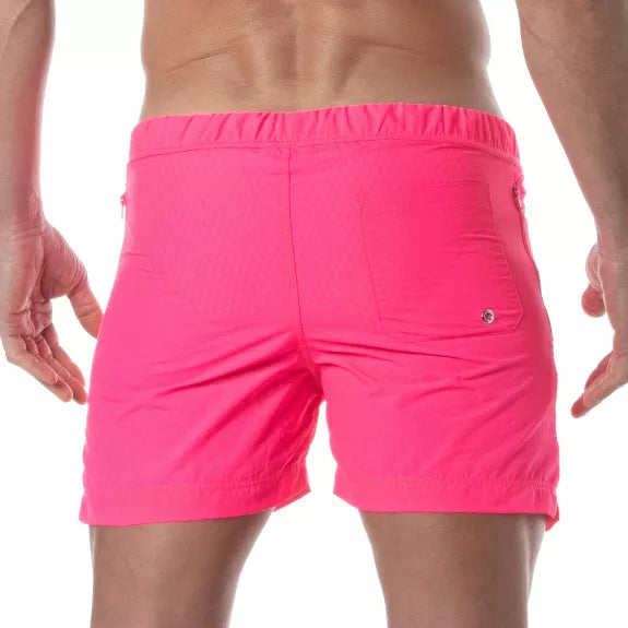 Badeshorts Neon Pink - Leuchtstark, mit Reißverschlusstaschen & Slim Fit | TOF Paris
