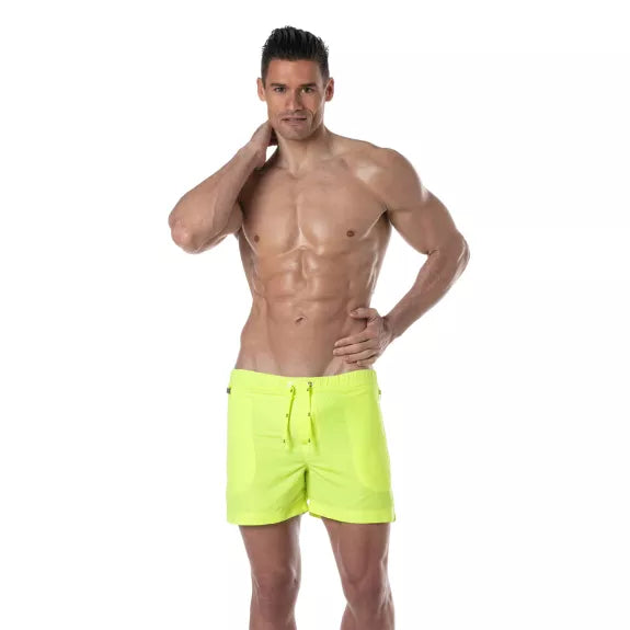 Neon Long Shorts Gelb - Leuchtende Badehose mit Reißverschlusstaschen | TOF Paris