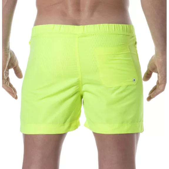 Neon Long Shorts Gelb - Leuchtende Badehose mit Reißverschlusstaschen | TOF Paris