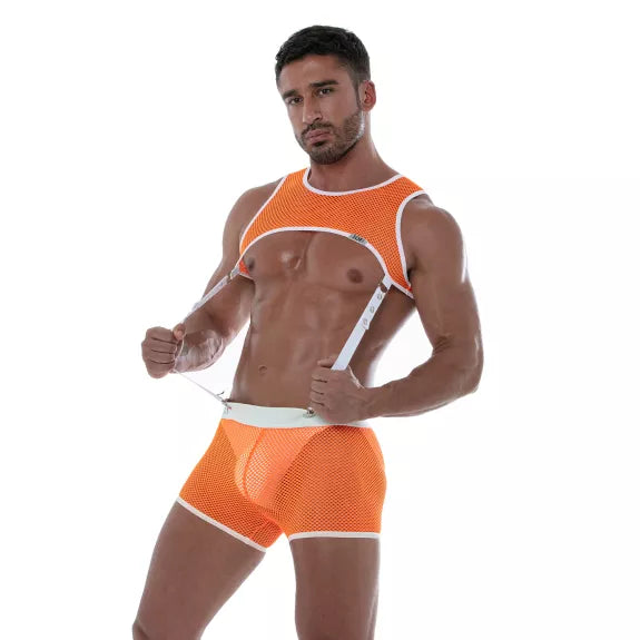Harness Orange Neon - Fluoreszierendes Mesh mit H-Design | TOF Paris