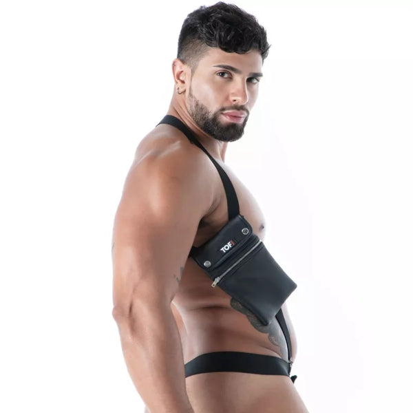 Schwarzes Neoprene Elastic Pocket-Harness von TOF Paris – Ansicht 3