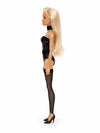 Sammlerpuppe Barely Innocent Black von Noir Handmade im schwarzen Body mit Choker und transparenten halterlosen Strümpfen, Seitenansicht