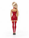 Sammlerpuppe Daring Desire Red von Noir Handmade im roten Minikleid mit Choker und roten halterlosen Strümpfen, Rückansicht