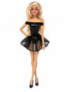 Sammlerpuppe Midnight Bloom Black von Noir Handmade im schwarzen schulterfreien Minikleid mit ausgestelltem Tüllrock, in Pose