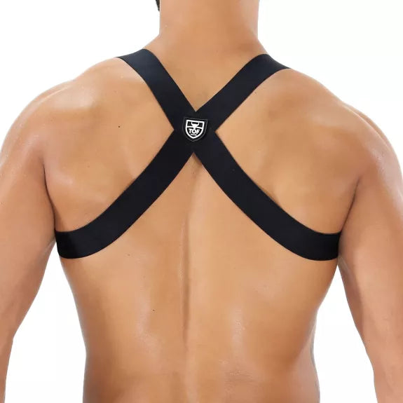 Herren Brust-Harness mit elastischem Komfort & fluoreszierendem Look, Schwarz | TOF Paris
