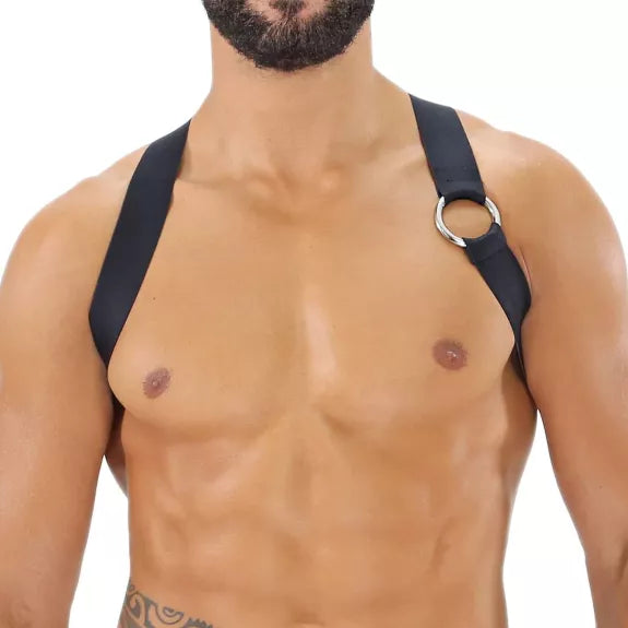 Herren Brust-Harness mit elastischem Komfort & fluoreszierendem Look, Schwarz | TOF Paris