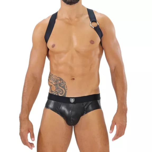 Herren Brust-Harness mit elastischem Komfort & fluoreszierendem Look, Schwarz | TOF Paris