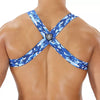 Herren Brust-Harness mit elastischem Komfort & fluoreszierendem Look, Blau-Camouflage | TOF Paris