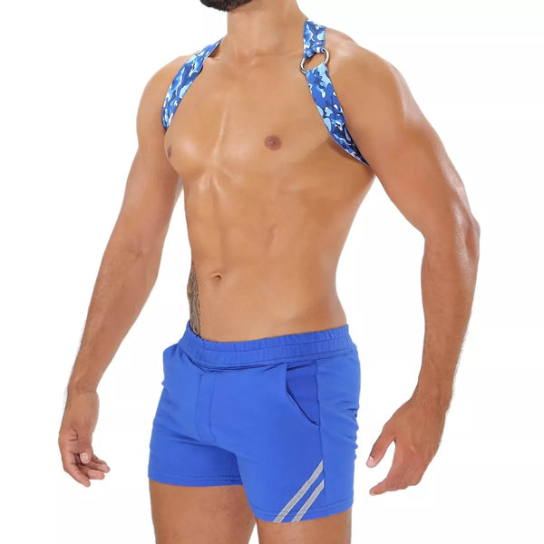 Herren Brust-Harness mit elastischem Komfort & fluoreszierendem Look, Blau-Camouflage | TOF Paris