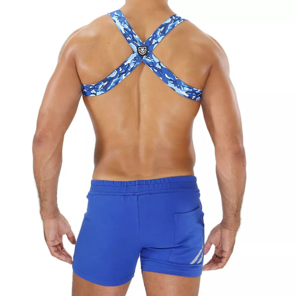 Herren Brust-Harness mit elastischem Komfort & fluoreszierendem Look, Blau-Camouflage | TOF Paris