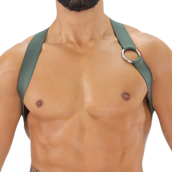 Herren Brust-Harness mit elastischem Komfort & fluoreszierendem Look, Khaki | TOF Paris