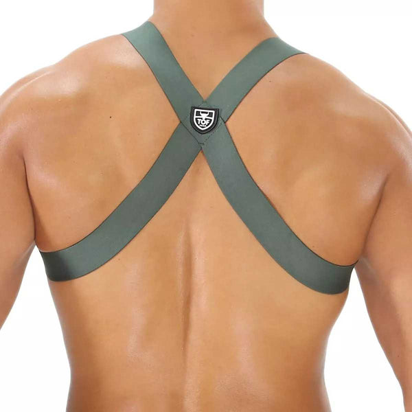 Herren Brust-Harness mit elastischem Komfort & fluoreszierendem Look, Khaki | TOF Paris
