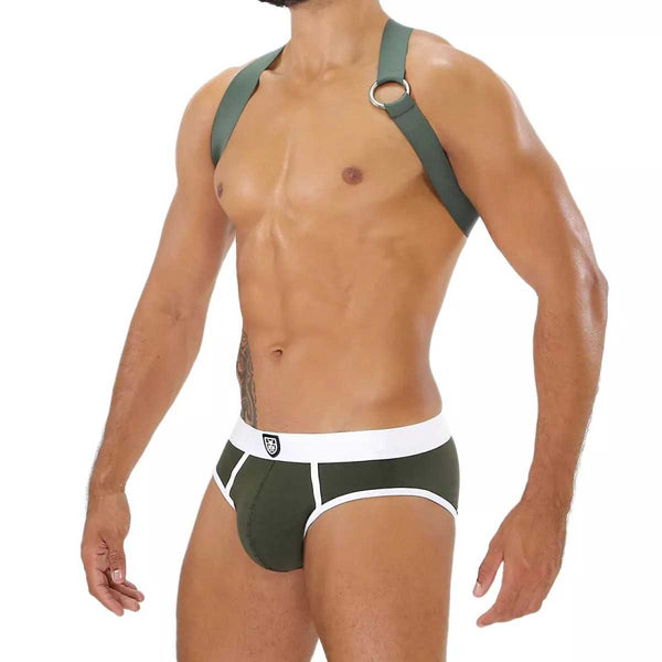 Herren Brust-Harness mit elastischem Komfort & fluoreszierendem Look, Khaki | TOF Paris